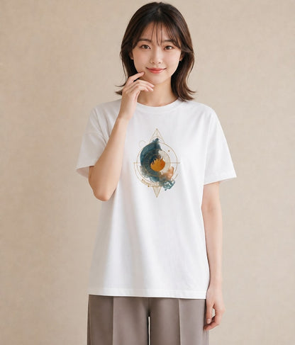 グラフィックTシャツ レディース 太陽 星空 宇宙 イラスト 淡色 在宅 公園 白T