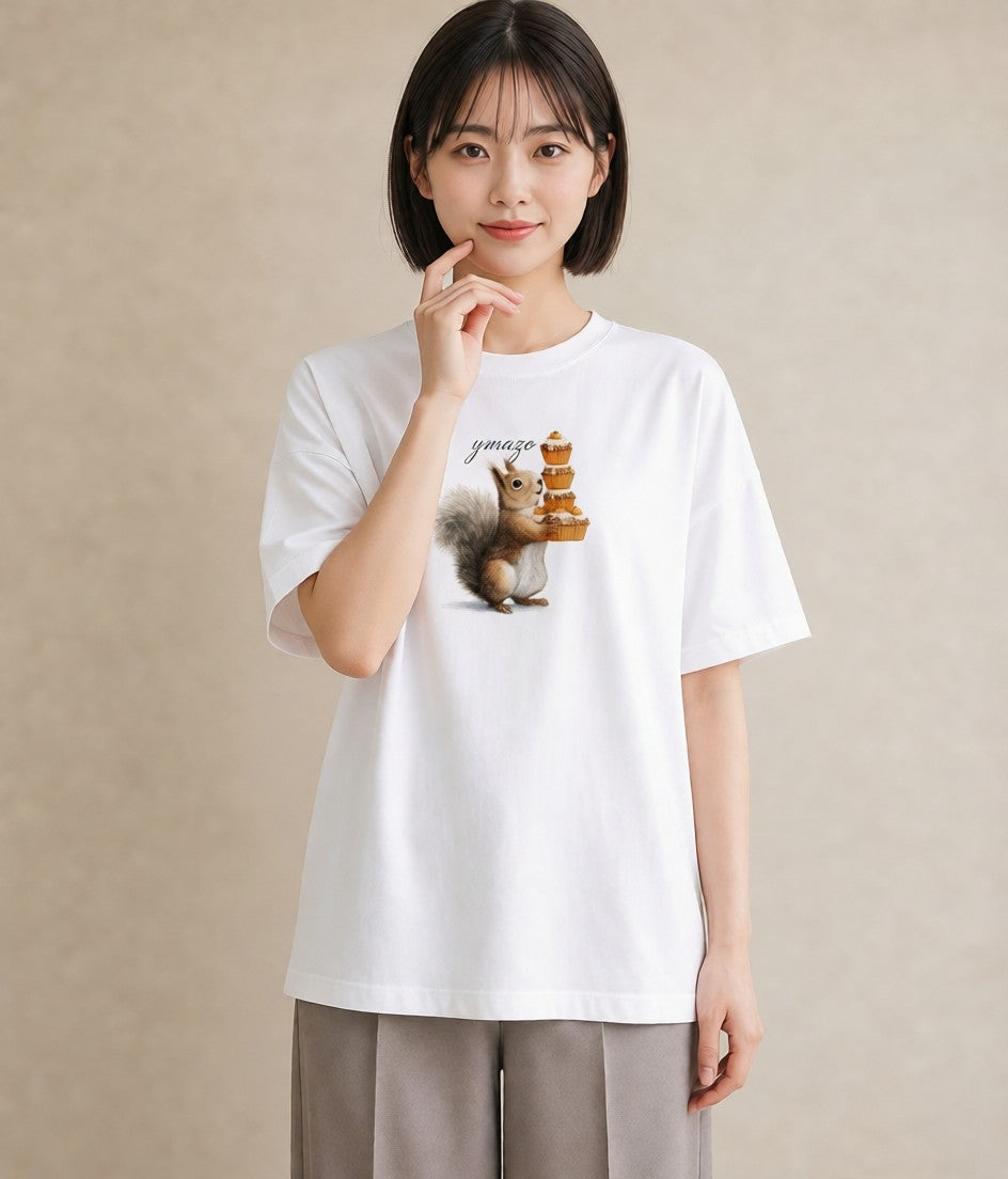 デザインTシャツ レディース リス ペット 動物 イラスト ナチュラル 母の日 ビーチ 白T
