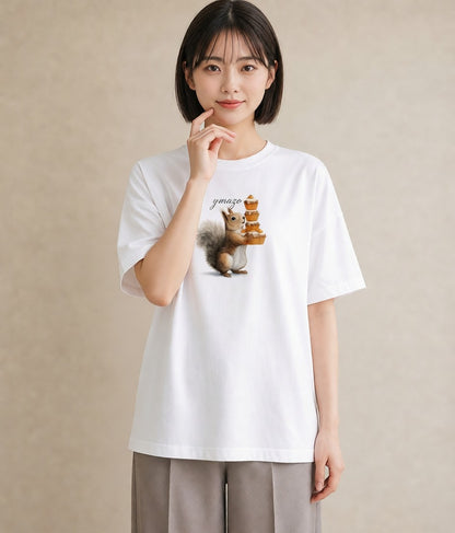 デザインTシャツ レディース リス ペット 動物 イラスト ナチュラル 母の日 ビーチ 白T