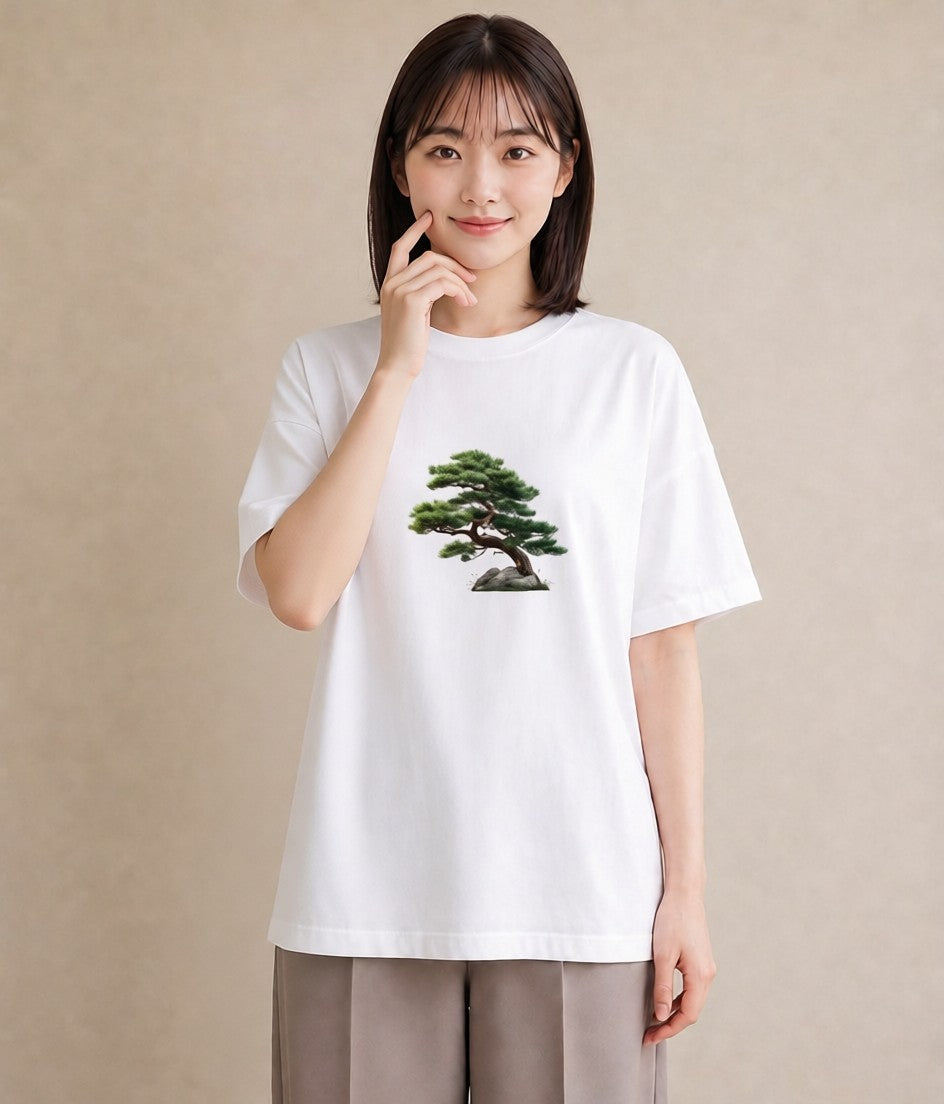 グラフィックTシャツ レディース 盆栽 植物 ボタニカル イラスト カジュアル お出かけ 普段着 白T