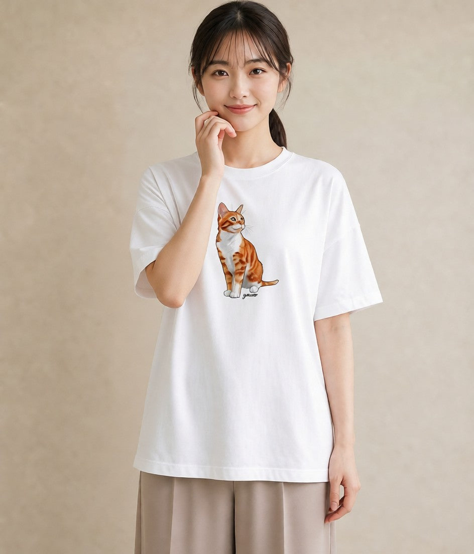 デザインTシャツ レディース サビ猫 猫 ねこ イラスト カフェコーデ 親子 20代 白T