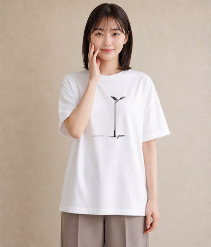 デザインTシャツ レディース 街灯 夜霧 夜 ナチュラル アンティーク イラスト カフェコーデ 海 カフェ巡り 白T