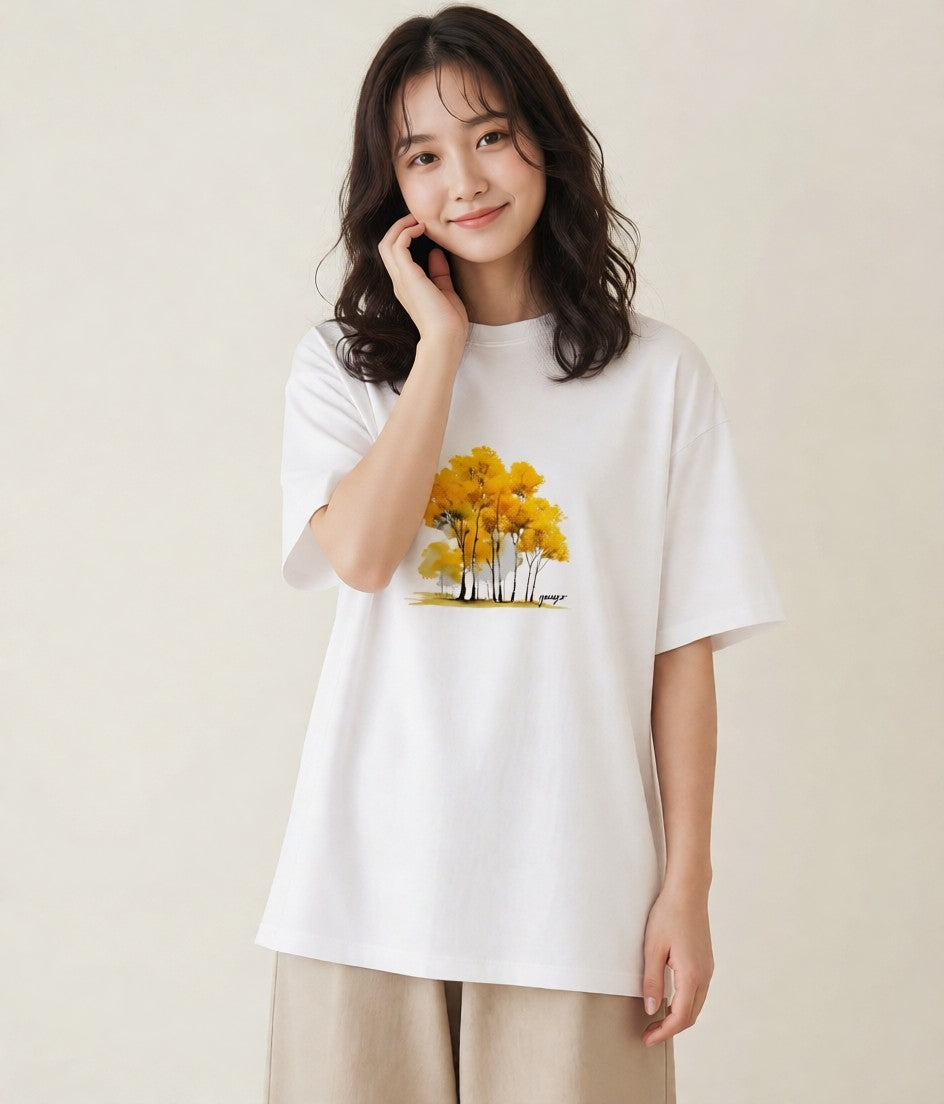 Tシャツ レディース 森 植物 ボタニカル イラスト ラフ 帰省 白T