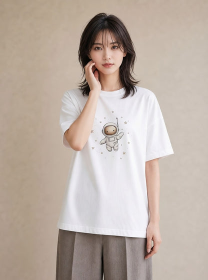 グラフィックTシャツ レディース 宇宙 星空 イラスト ミニマル カフェ巡り 女子会 白T