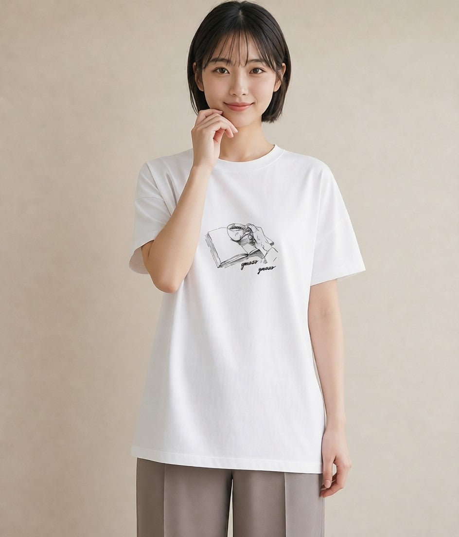 グラフィックTシャツ レディース 本 読書 ブック イラスト ポップ 週末コーデ 敬老の日 白T