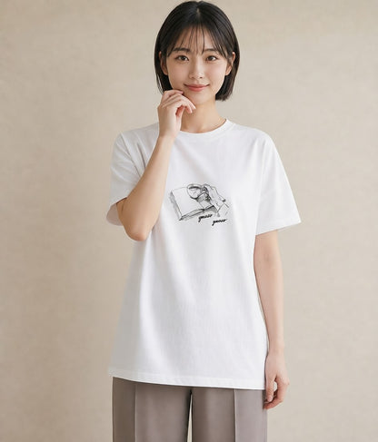 グラフィックTシャツ レディース 本 読書 ブック イラスト ポップ 週末コーデ 敬老の日 白T