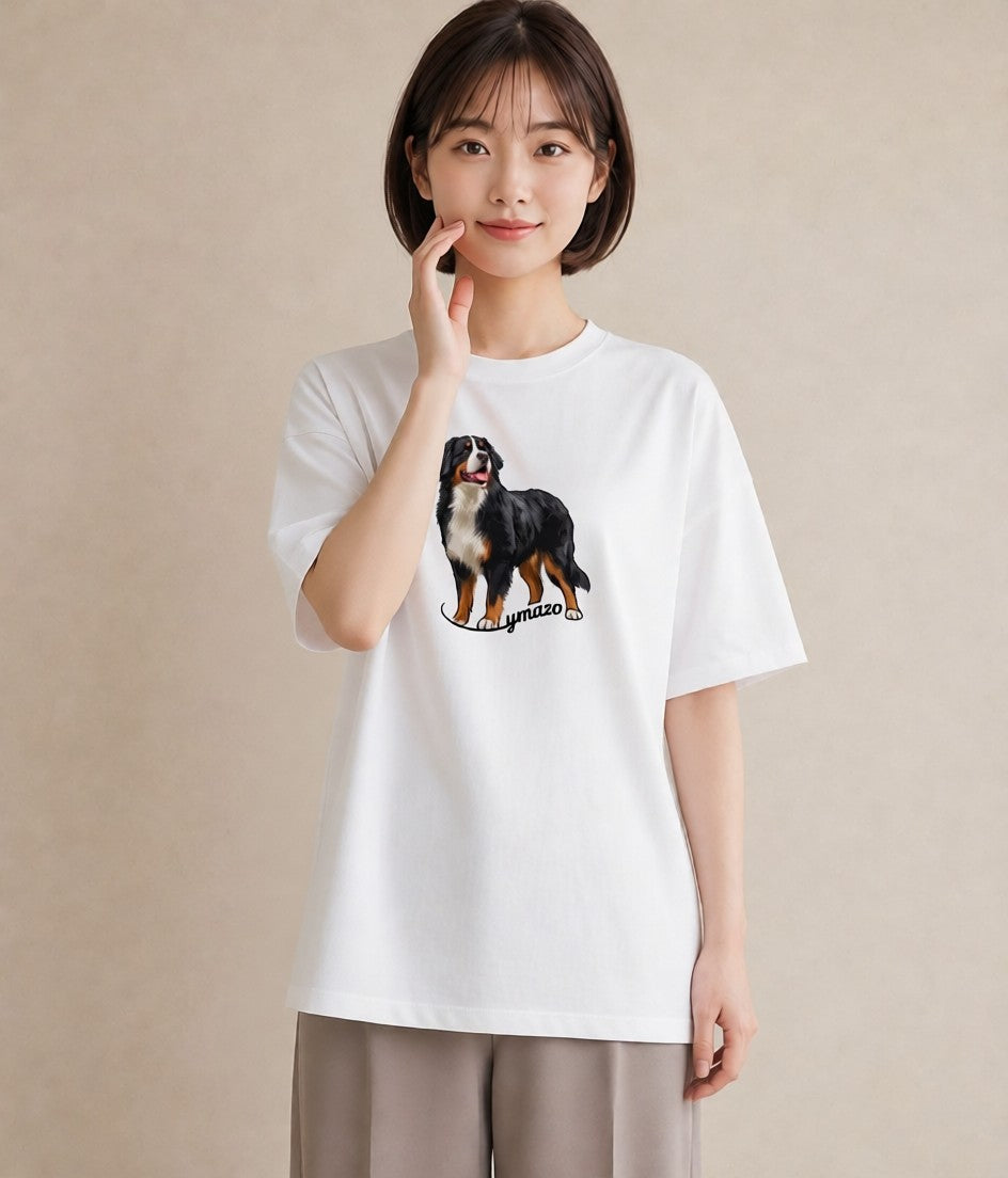 プリントTシャツ レディース バーニーズマウンテンドッグ 犬 いぬ イラスト こなれ感 お揃い 親子 白T