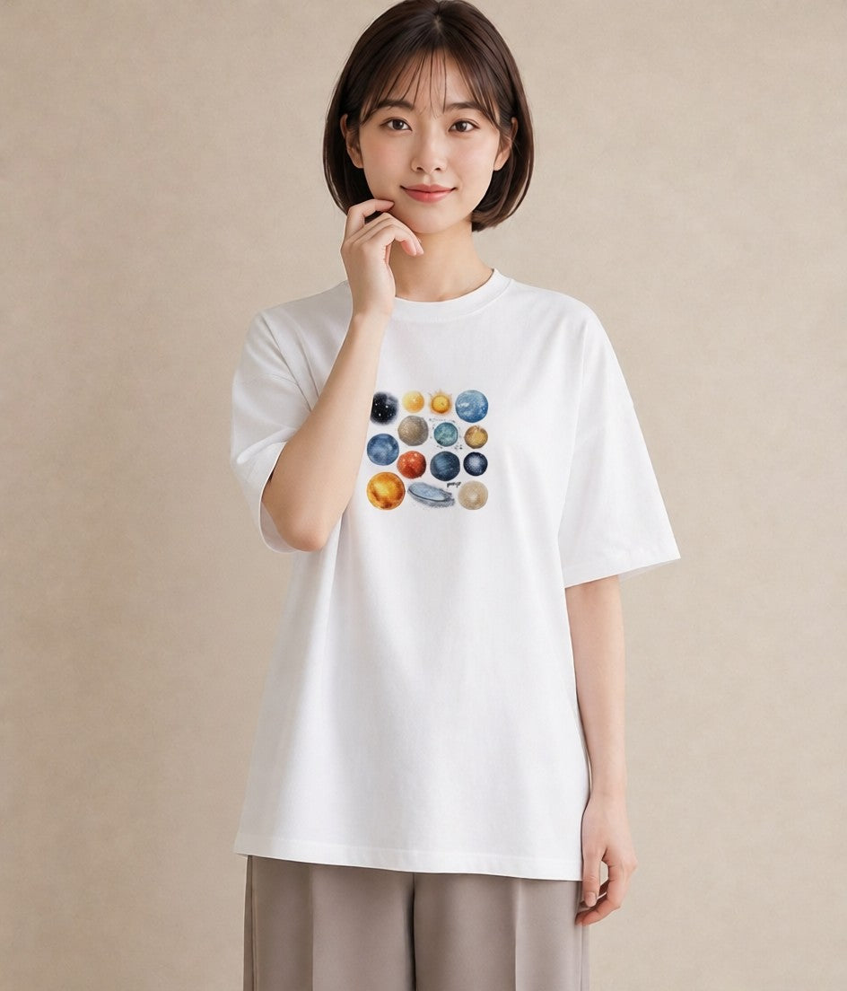 プリントTシャツ レディース 獅子座 星空 宇宙 イラスト ラフカジュアル 散歩 お出かけ 白T