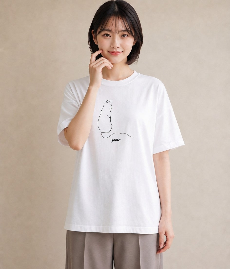 デザインTシャツ レディース 猫 ねこ ネコ イラスト 上品 帰省 ラフ 白T
