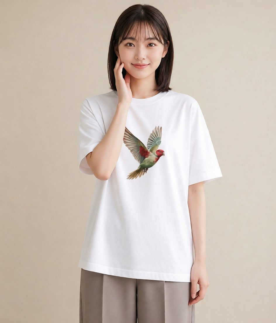 半袖Tシャツ レディース ボタンインコ ペット 動物 イラスト ニュアンス 秋コーデ おしゃれギフト 白T