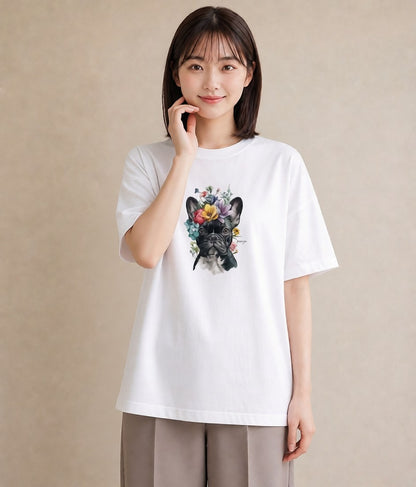 グラフィックTシャツ レディース フレンチブルドッグ フレブル 犬 いぬ イラスト 韓国風 綿100 デート 白T