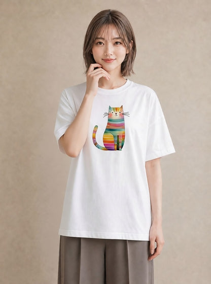 半袖Tシャツ レディース 猫好き 猫 ねこ イラスト 線画 休日 ペアコーデ 白T