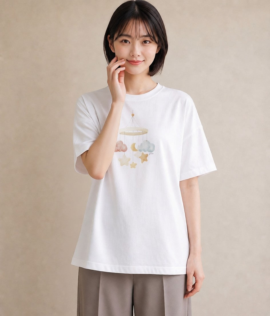 半袖Tシャツ レディース 雲 星空 宇宙 イラスト ポップ 秋コーデ おしゃれギフト 白T