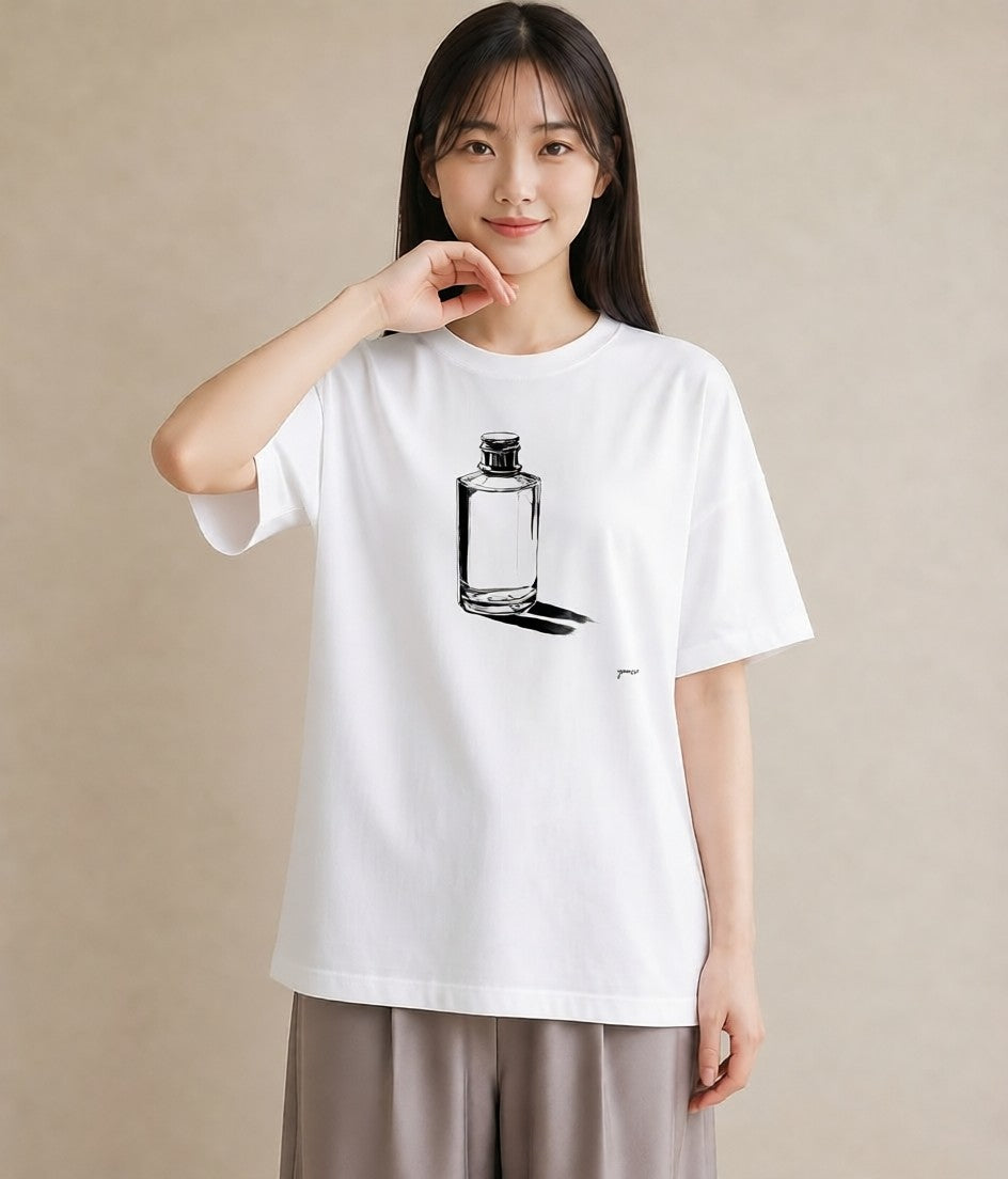 半袖Tシャツ レディース 香水 香水瓶 パフューム イラスト お洒落 綿100 デート 白T