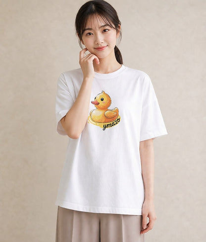半袖Tシャツ レディース アヒル 動物 アニマル イラスト シンプル 通勤 在宅 白T