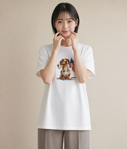 グラフィックTシャツ レディース ミニチュアダックスフンド 犬 いぬ イラスト 上品 姉妹 送別ギフト 白T