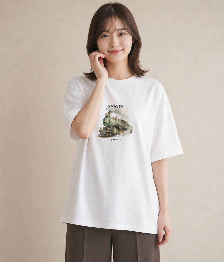 プリントTシャツ レディース 駅のホーム ローカル線 駅 ナチュラル アンティーク イラスト 個性的 お揃い 親子 白T