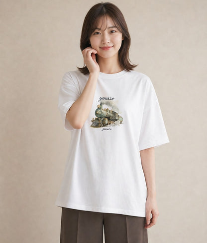 プリントTシャツ レディース 駅のホーム ローカル線 駅 ナチュラル アンティーク イラスト 個性的 お揃い 親子 白T