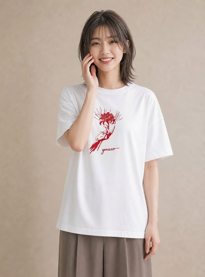 プリントTシャツ レディース 彼岸花 花 花柄 イラスト カジュアル クリスマス 旅行 白T