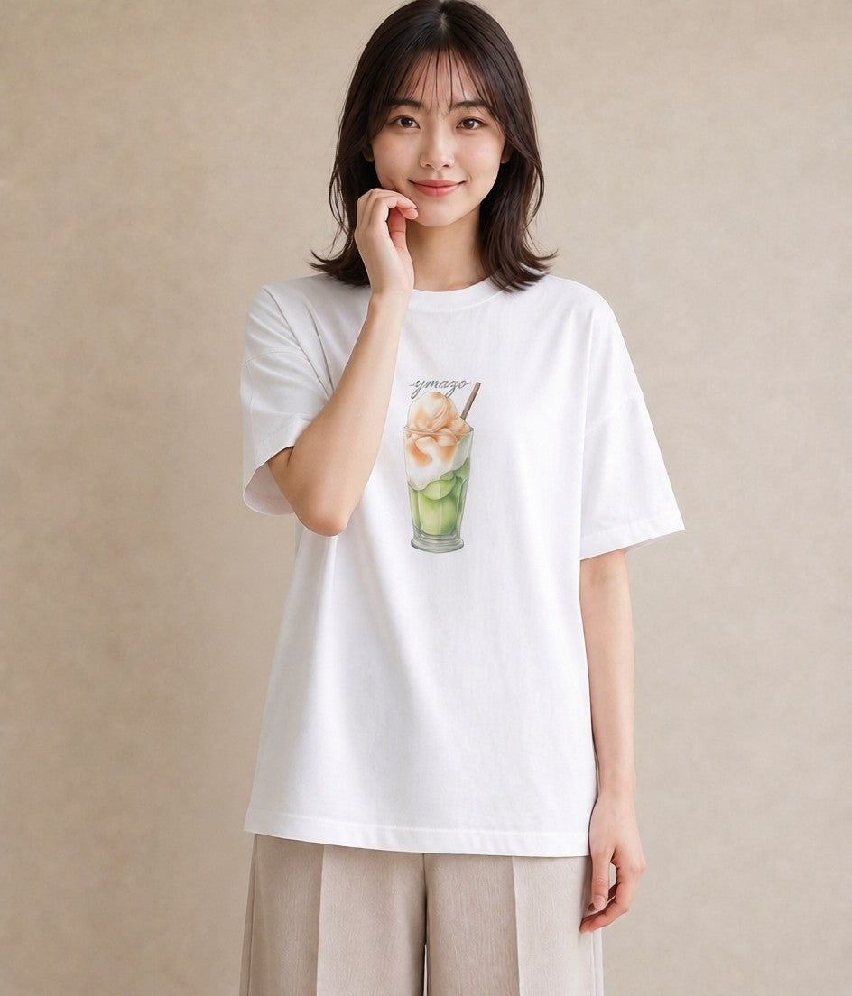 デザインTシャツ レディース カフェラテ 食べ物 フード イラスト 個性的 通学 誕生日プレゼント 白T