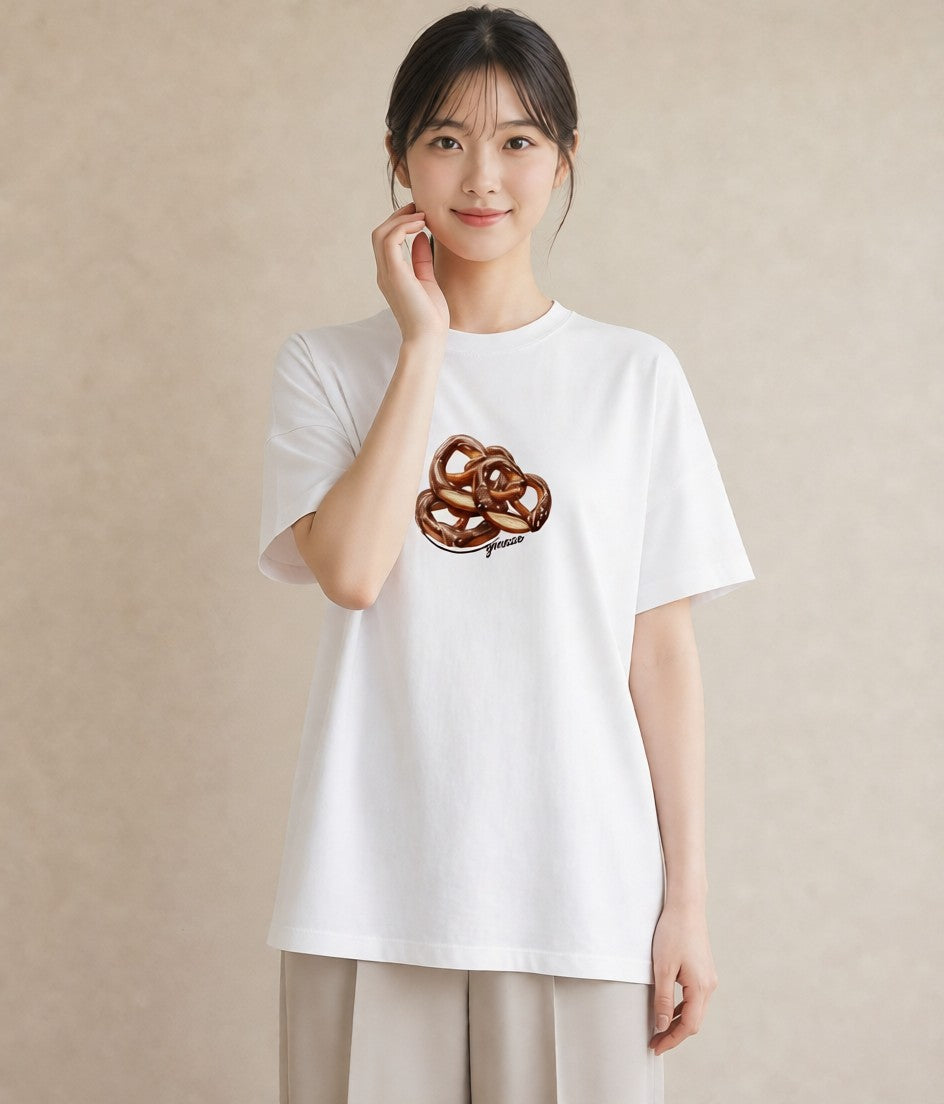 半袖Tシャツ レディース ベーグル 食べ物 フード イラスト ミニマル 親子 20代 白T