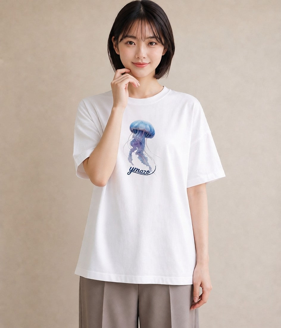 Tシャツ レディース くらげ クラゲ 海の生き物 海 イラスト 北欧風 通勤 在宅 白T