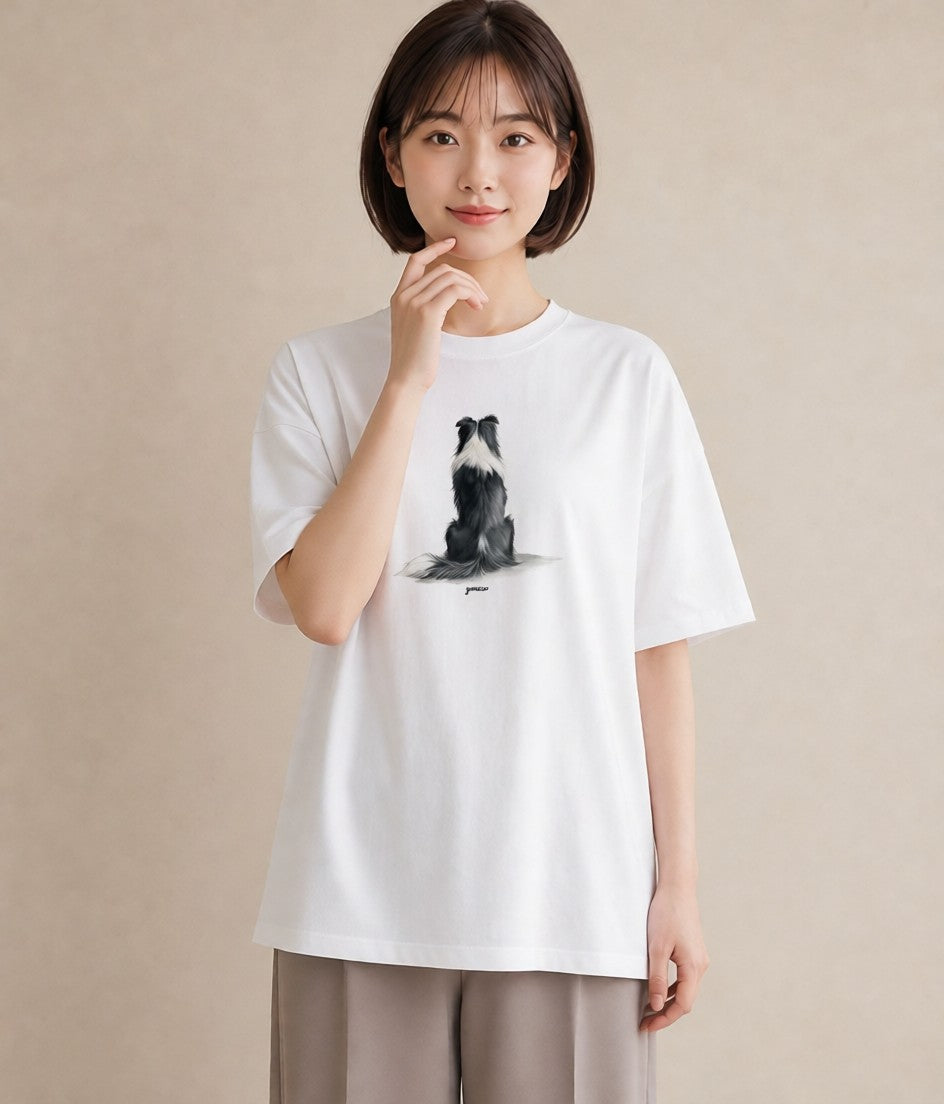 グラフィックTシャツ レディース ボーダーコリー 犬 いぬ イラスト シック デイリーウェア 休日 白T