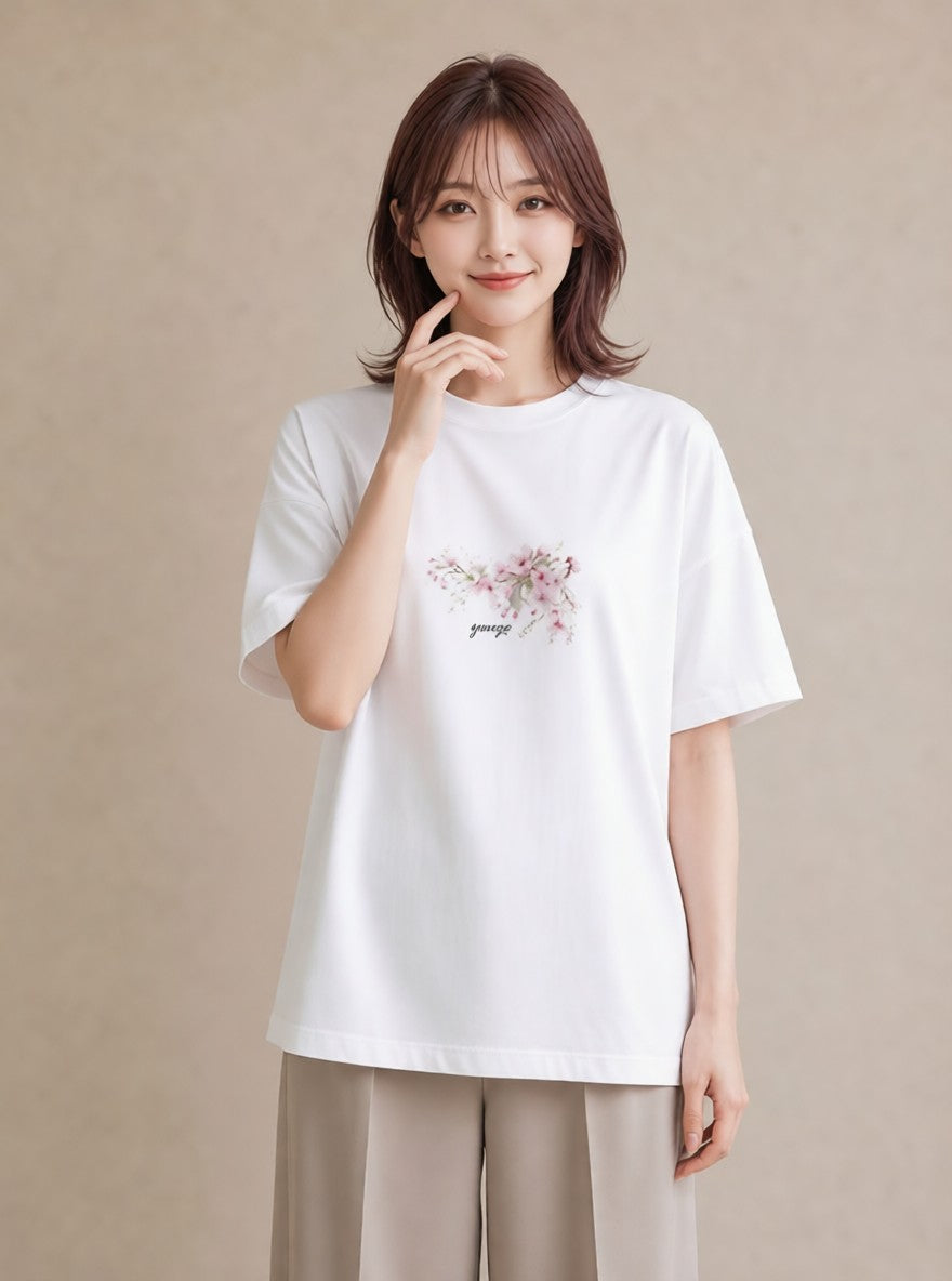半袖Tシャツ レディース さくら 桜 サクラ 花 花柄 イラスト アート風 友達ギフト 部屋着 白T