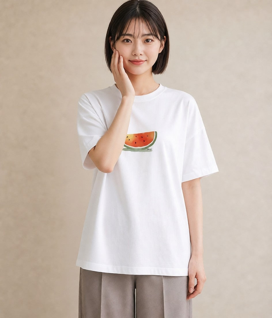 Tシャツ レディース すいか 食べ物 フード イラスト カジュアル 旅行 母娘コーデ 白T