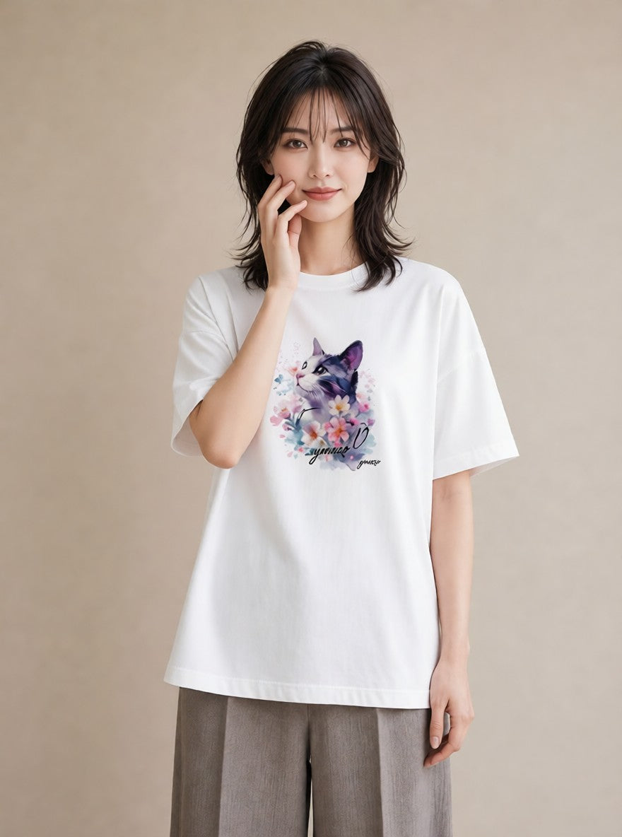 デザインTシャツ レディース 子猫 猫 ねこ イラスト フェミニン 帰省 ラフ 白T
