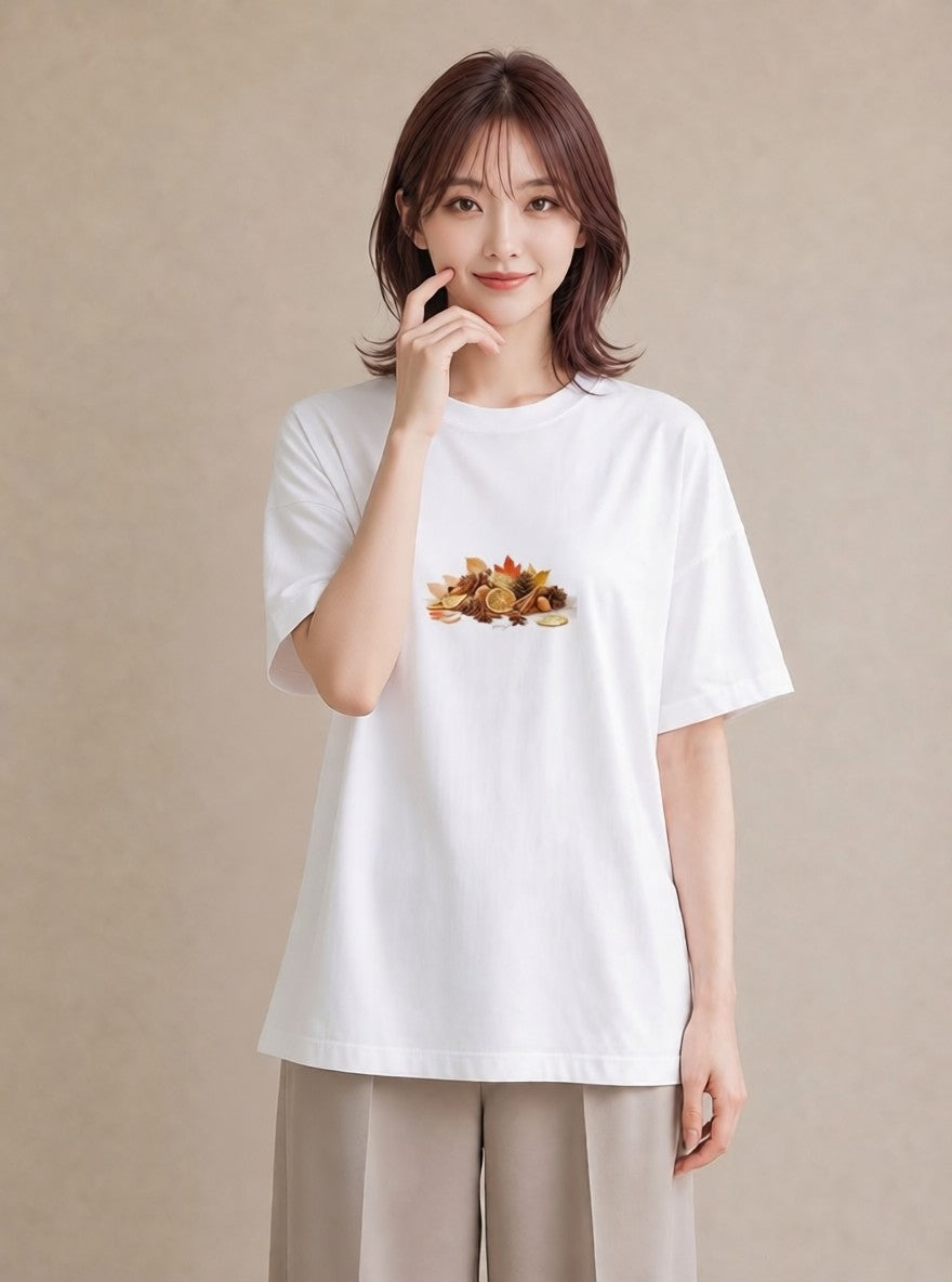 プリントTシャツ レディース 実り 植物 ボタニカル イラスト ヴィンテージ風 ルームウェア ギフト 白T