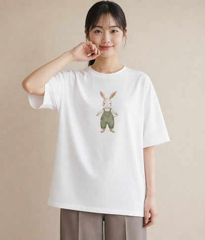グラフィックTシャツ レディース ミニうさぎ ペット 動物 イラスト 手描き風 ビーチ デイリーウェア 白T