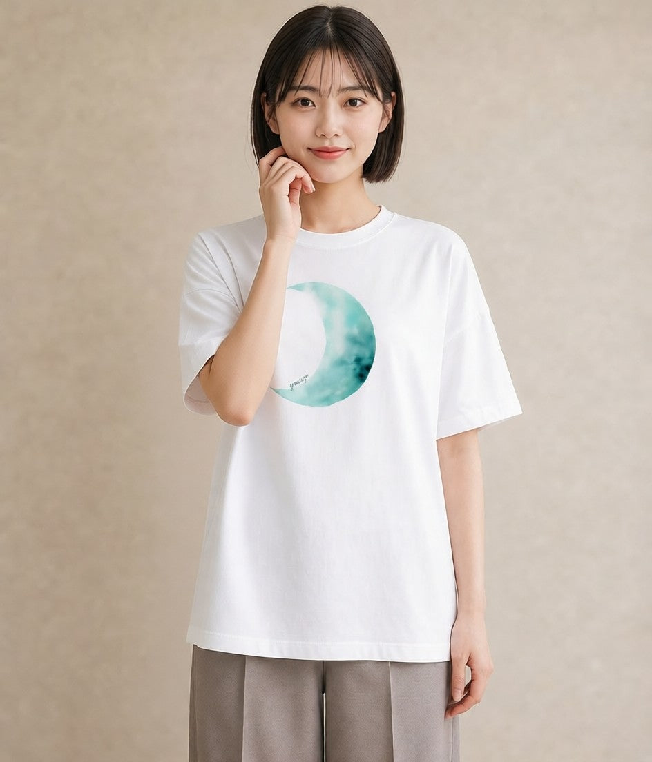 デザインTシャツ レディース 満月 星空 宇宙 イラスト ガーリー カフェ巡り 女子会 白T
