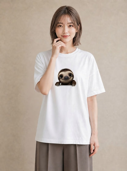 デザインTシャツ レディース ナマケモノ 動物 アニマル イラスト お洒落 敬老の日 ホワイトデー 白T