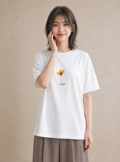 Tシャツ レディース ミモザ 花 花柄 イラスト 抜け感 母娘コーデ 自分用 白T