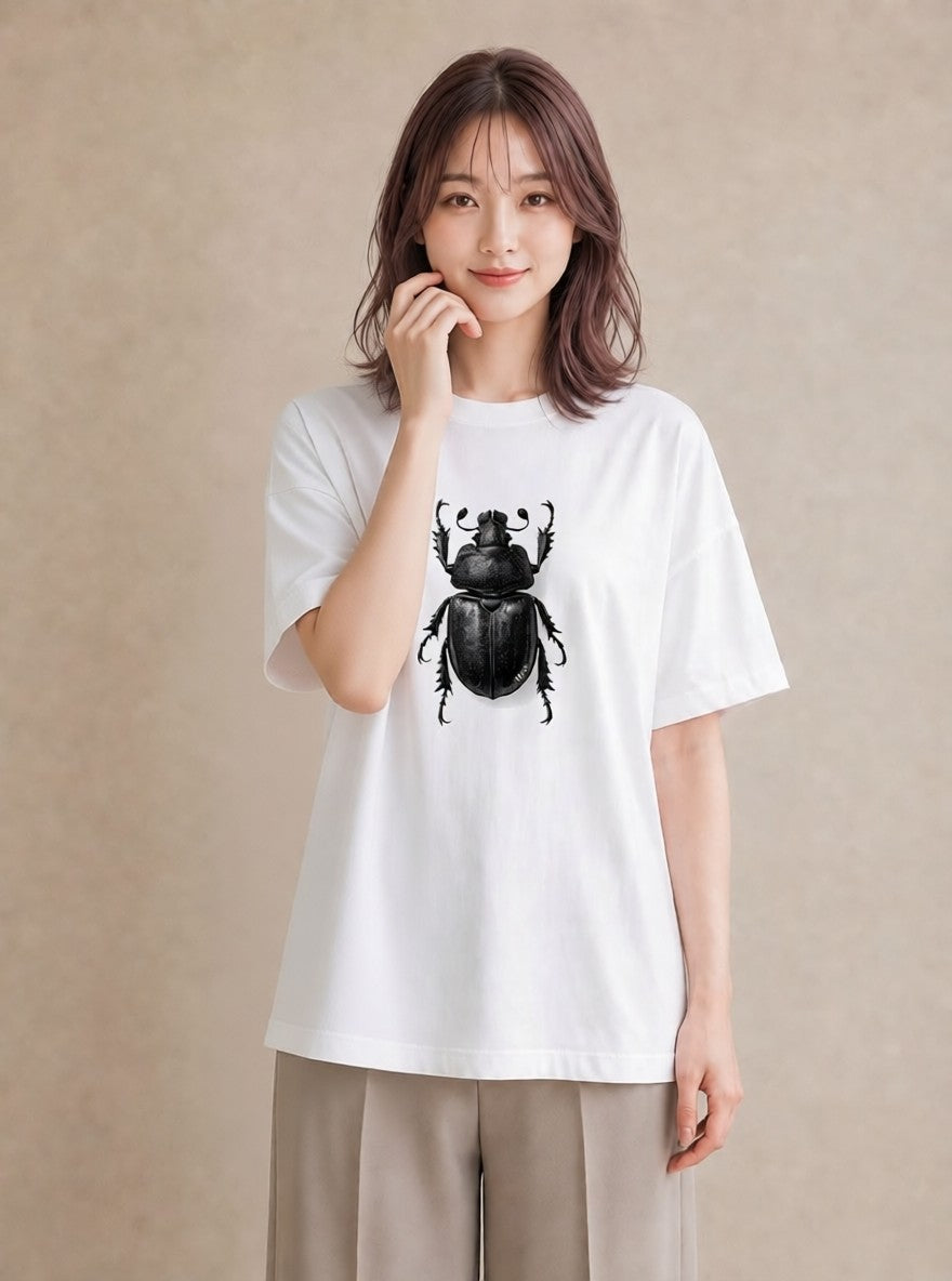Tシャツ レディース カブトムシ 昆虫 虫 イラスト 普段使い 買い物 夏コーデ 白T