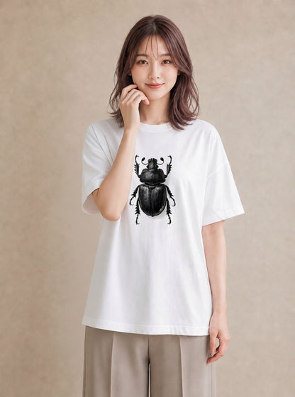 Tシャツ レディース カブトムシ 昆虫 虫 イラスト 普段使い 買い物 夏コーデ 白T