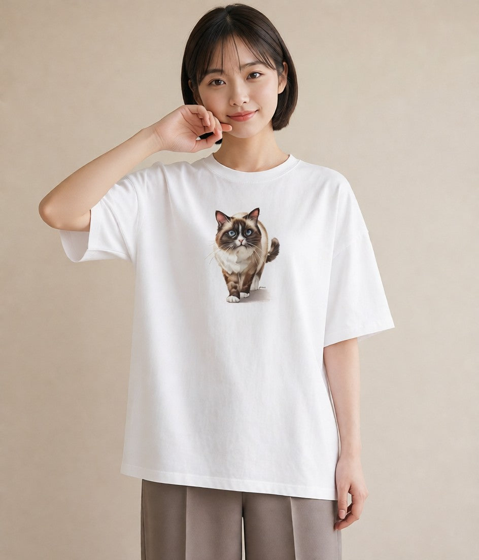デザインTシャツ レディース サビ猫 猫 ねこ イラスト 個性的 通勤 在宅 白T