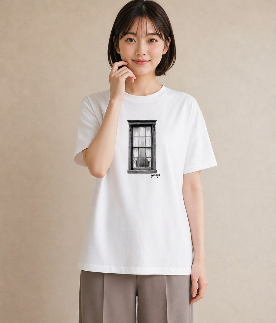 デザインTシャツ レディース 窓辺の椅子 窓辺 椅子 ナチュラル アンティーク イラスト モード 女子会 お揃い 白T