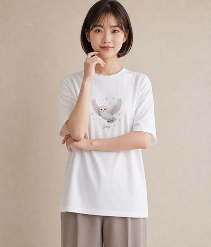 Tシャツ レディース フクロウ 動物 アニマル イラスト 個性的 親子 20代 白T