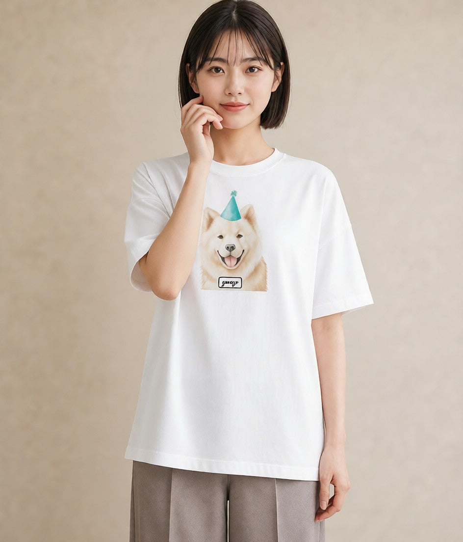 プリントTシャツ レディース サモエド 犬 いぬ イラスト ラフ 週末コーデ 敬老の日 白T