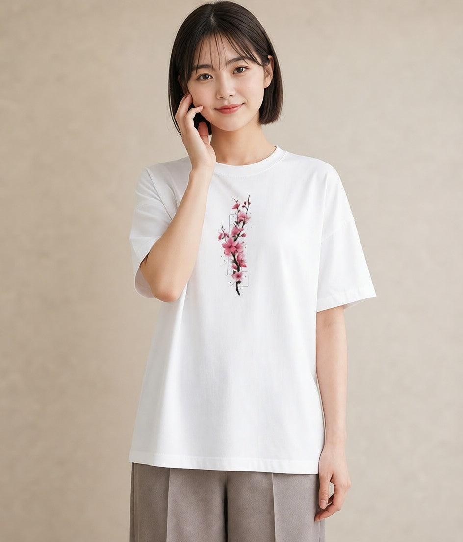 プリントTシャツ レディース さくら 桜 サクラ 花 花柄 イラスト 可愛い 通勤 在宅 白T