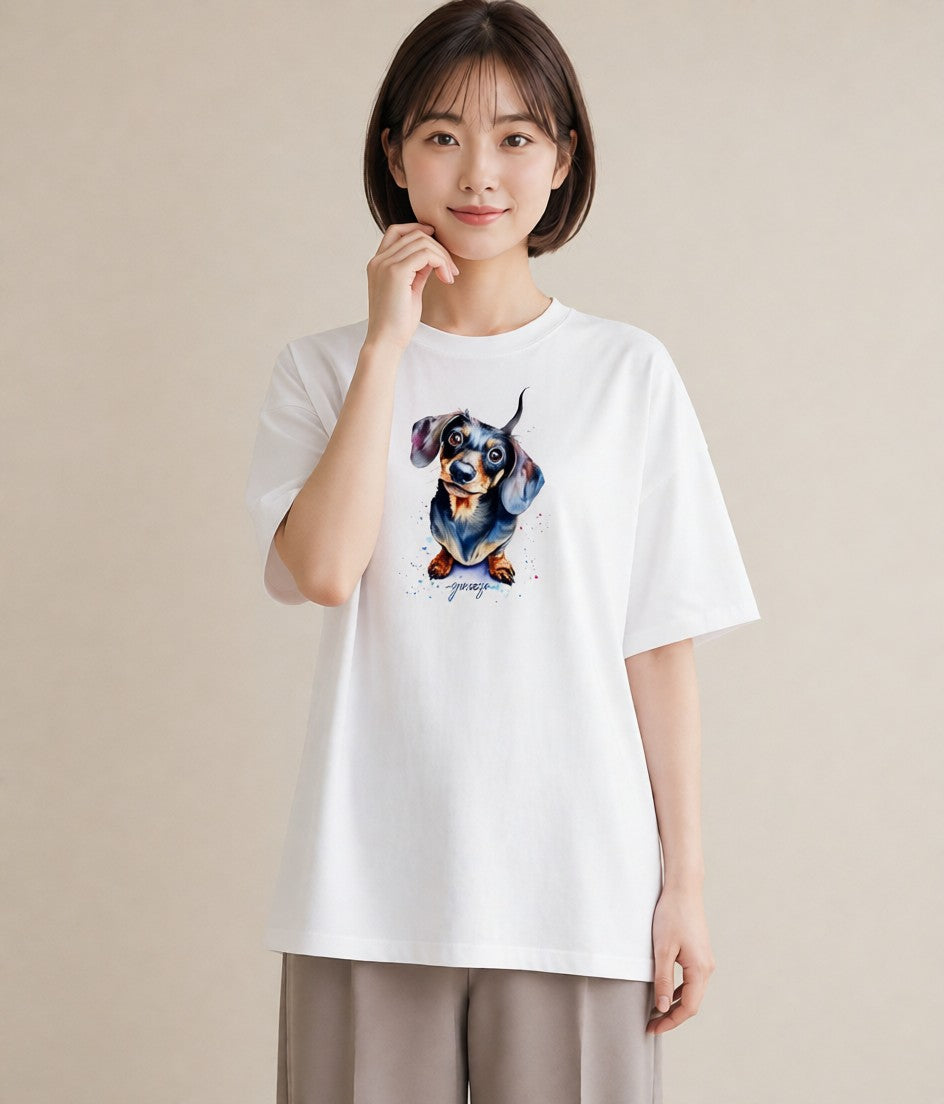 デザインTシャツ レディース いぬ 犬 ワンコ イラスト ニュアンス デート 帰省 白T