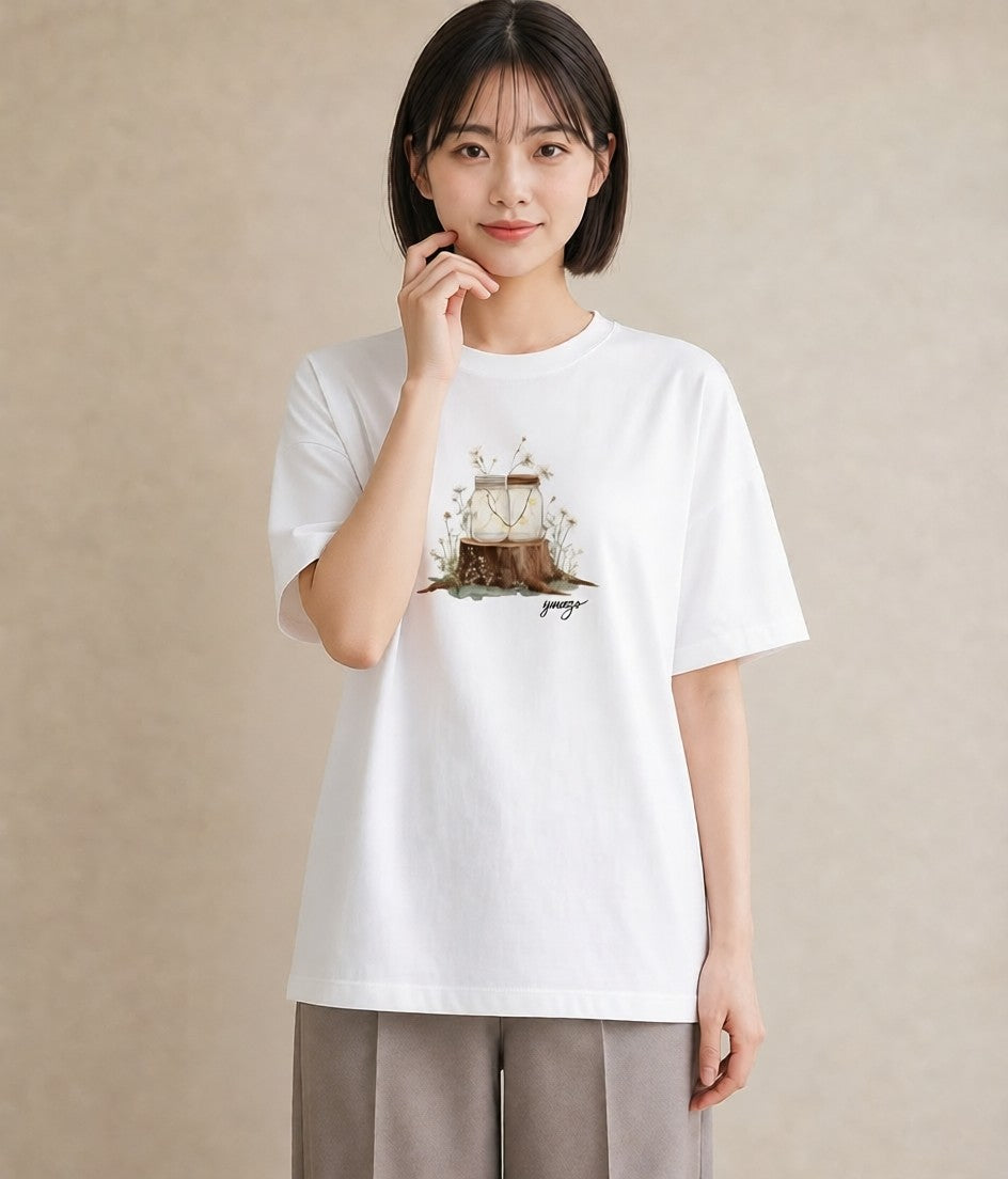 グラフィックTシャツ レディース 街灯 夜霧 夜 ナチュラル アンティーク イラスト ニュアンス 女性 旅行用 白T