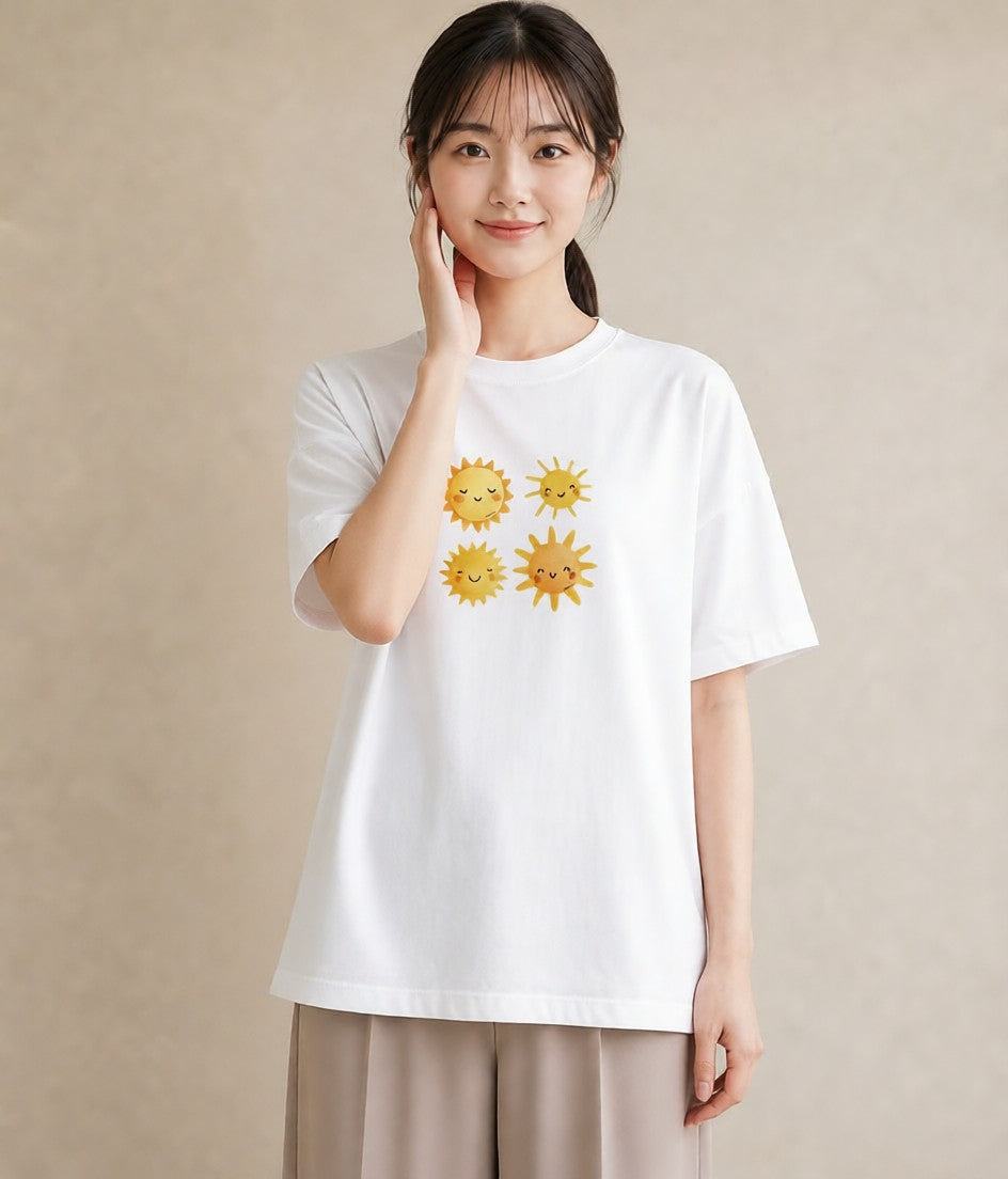 プリントTシャツ レディース 太陽 星空 宇宙 イラスト 普段使い 買い物 夏コーデ 白T