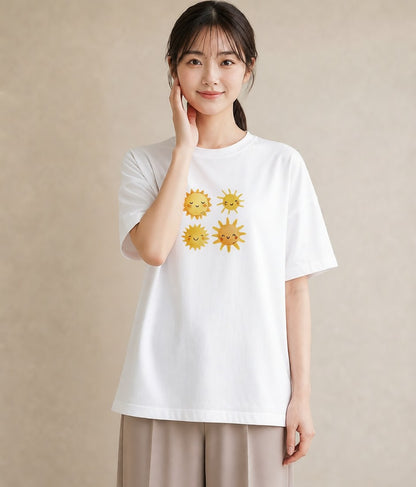 プリントTシャツ レディース 太陽 星空 宇宙 イラスト 普段使い 買い物 夏コーデ 白T