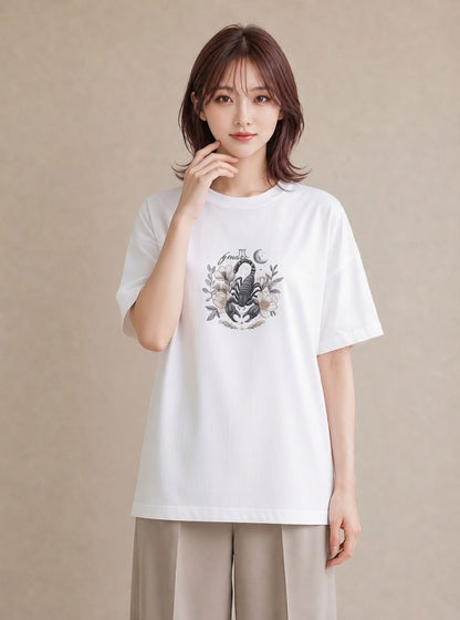半袖Tシャツ レディース 蠍座 星空 宇宙 イラスト 水彩風 レイヤード 友達ギフト 白T