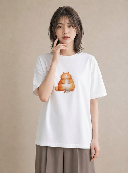半袖Tシャツ レディース 茶トラ 茶猫 猫 ねこ イラスト ニュアンス 旅行 母娘コーデ 白T