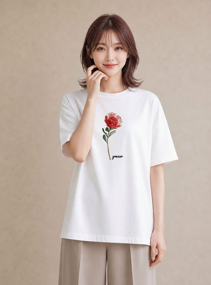 半袖Tシャツ レディース ポスト 野の花 レトロ ナチュラル アンティーク イラスト 上品 休日 ペアコーデ 白T