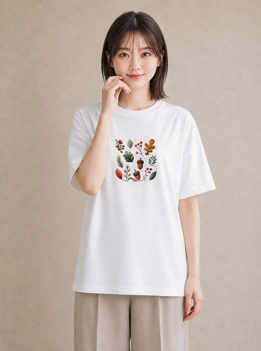 半袖Tシャツ レディース 実り 植物 ボタニカル イラスト ユニーク おしゃれギフト 社会人 白T